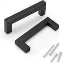 KNOBWELL 6 Pack 3-1/2 inch Black Kitchen Cabinet Door Handles, Stainless Steel T Bar Dresser Drawer Pulls - Hole Centers 3.5 inch(90mm), Overall Length 4 inch