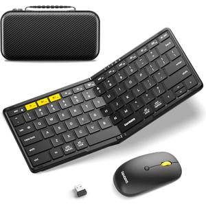 Foldable Keyboard and Mouse, Samsers KM08 Folding Bluetooth Keyboard Mouse Combo, 2.4G + BT5.0 x 2, Full-Size Portable Travel Keyboard & Rechargeable Wireless Mouse for iOS Android Windows Mac OS