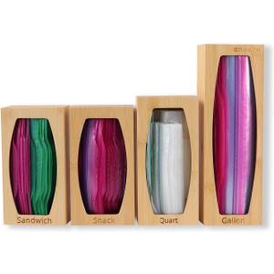 Bamboo Plastic Bag Storage Organizer for Kitchen Drawer, 4 Separate Baggie Organizer, Suitable for Gallon, Quart, Sandwich & Snack Variety Size Bag (Brown2)