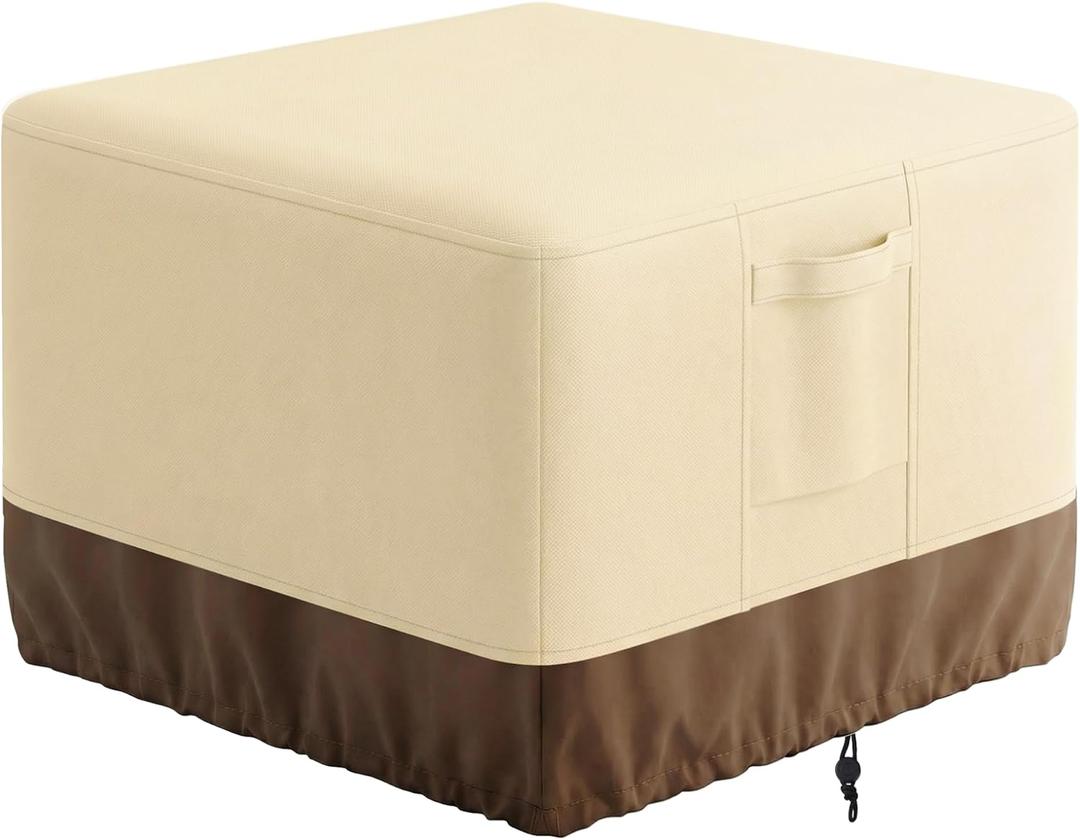 Vailge Fire Pit Cover Square,100% Waterproof Square Gas Firepit Table Cover,Outdoor Heavy Duty Lawn Patio Furniture Covers with Air Vent and Handle,44"L x 44"W x 24"H,Beige & Brown