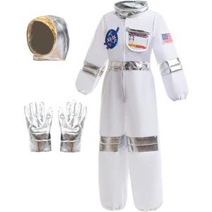 bibeikele NASA Astronaut Costumes Spacesuit for Boys Girls Kids Space Jumpsuit Halloween Costume Role Play Dress up (L(6-7Years))