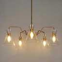 GEPOW Large Gold Chandelier, Modern 5-Light Chandeliers for Dining Room, Brass Hanging Light Fxitures with Seeded Glass Shade for Kitchen, Bedroom and Living Room