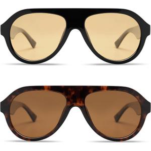 VANLINKER Retro Aviator Polarized Sunglasses for Men Women Trendy 70s Vintage Plastic Frame Sun Glasses VL9750 (2pcs -Black/Yellow+brown Tortoise/Brown)