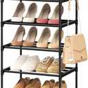 Narrow Shoe Rack 10 Tiers Tall Shoe Rack for Entryway 20 24 Pairs Shoe & Boots Organizer Storage Shelf Durable Black Metal Stackable Shoe Cabinet with Hooks, 17.1D x 11.8W x 78.7H in (Abaa1609)