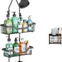Hanging Shower Caddy Over Shower Head for Shampoo, Bathroom Organizer with 12 Hooks for Towels, Sponge, Razor, Rustproof Shower Storage Shelf Racks, 1 Soap Holder 1 Toothpaste Holder - Black 3-Tier