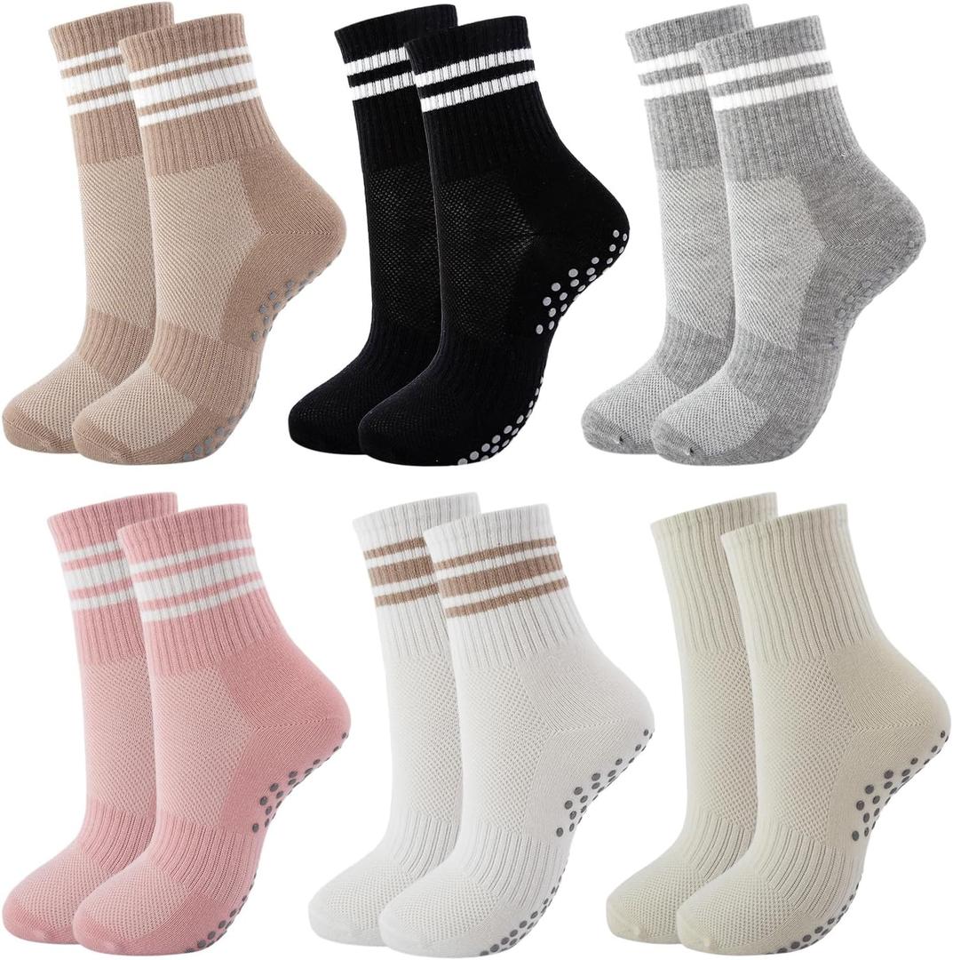 Pilates Crew Socks Women Non Slip Grip Anti Skid Sticky Socks for Yoga Barre Hospital Home Workout