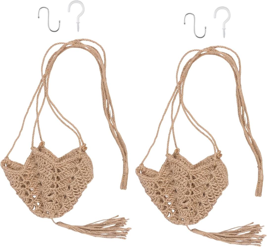2 Pcs Universal Hanging Planter Basket Decorative Macrame Pot Holder with Hook for Bedroom Balcony Living Room Hallway (Brown,2)