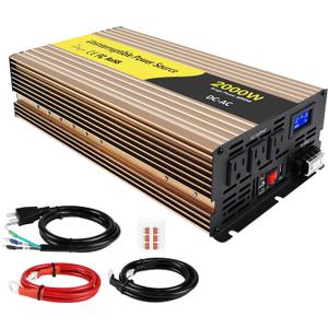 2000W Sump Pump Battery Backup Power System,Basment Protection Sump Pump Inverter with LCD Display and Automatic Battery Backup Switching for Basement Emergency and Power Outage Backup (Gold)