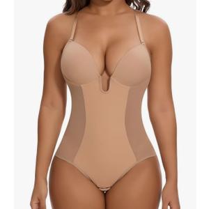 SHAPERIN Women's Backless Body Shaper Bra Faja U Plunge Low Back Thong Shapewear Tummy Control Deep V Bodysuit 2XL SHAPERIN Women's Backless Body Shaper Bra Faja U Plunge Low Back Thong Shapewear Tummy Control Deep V Bodysuit 2XL