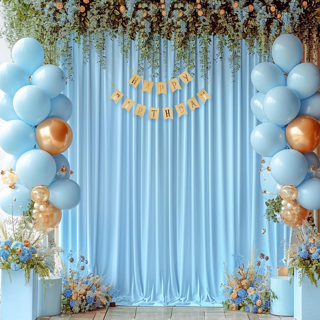 8x10FT Baby Blue Backdrop Curtains for Wedding Parties, Wrinkle Free Polyester Photography Backdrop Drapes for Baby Bridal Shower Birthday Parties Stage Background Stand Decorations 4x10ft,2 Panels