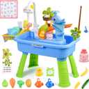 Upgraded Toddler Sand Water Table Toy with Electric Water Pump, Kids Sand Water with Faucet/Play Food Accessories/Fishing Toy, Kitchen Play Sink Toys for Girl Boy Age 3+ (Blue)