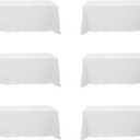 BRILLMAX 6 Pack White Tablecloths 90 x 132 Inch for 6ft Rectangle Tables - 150 GSM Polyester Fabric, Floor Length Drop, Water, Stain & Wrinkle Resistant Cloth Cover for Wedding Reception Banquet