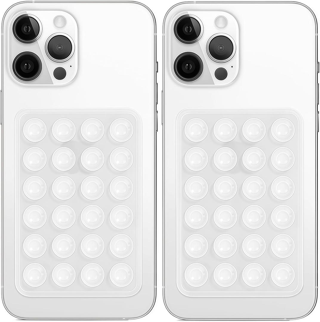 2 Pack Silicone Suction Phone Case Mount, Non Slip Sticky Grip for Cellphone, Silicon Adhesive Suction Cup Mount, Strong Grip Holder for Selfies and Videos (Translucent)