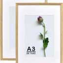 A3 Oak Wood Picture Frame 2 Pack Natural Grain Photo Frame, Display Picture A4 with Mat or 11.7x16.5 Without Mat Art Gallery Poster Frame
