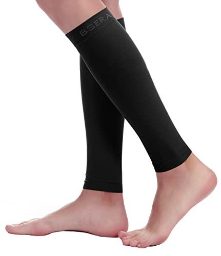 BSERA Calf Compression Sleeve Women Men, 2 Pairs 20-30mmHg Footless Compression Socks Stockings for Calf Support, Circulation, Swelling, Shin Splints, Varicose Veins, Recovery, Small 