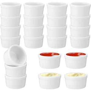24 pcs Mini Ramekins, Ramekin, Ceramic Creme Brulee Ramekins, White Custard Cups, Small Dipping Bowls for Kitchen Serving Sauce Condiments, Baking Bakeware