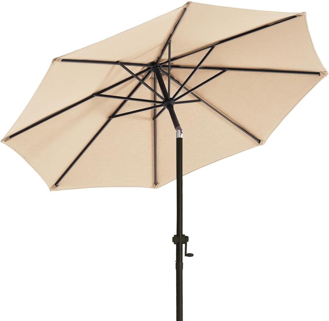 wikiwiki 11 FT Patio Umbrellas Outdoor Table Market Umbrella with Push Button Tilt/Crank,8 Sturdy Ribs, Fade Resistant Waterproof POLYESTER DTY Canopy for Garden, Lawn, Deck, Backyard & Pool, Beige