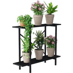 Zhongma 2 Tier Window Height Metal Sturdy Heavy Plant Stand, Narrow Plant Stand Indoor and Outdoor, L35.43 x W10.3 x H27.5 inch, 440 LBS Capacity & Heavy Duty Construction