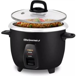 Elite Gourmet ERC2010B Electric Rice Cooker with Stainless Steel Inner Pot Makes Soups, Stews, Porridge's, Grains and Cereals, 10 Cups Cooked (5 Cups Uncooked), Black