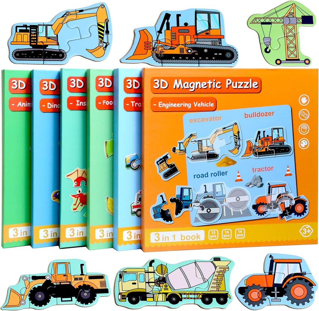 Magnetic Puzzles for Kids Ages 1-3, Travel Toddler Puzzles Ages 2-4 Year, Excavator Refrigerator Magnet for Kids Learning Gift for Road Trip