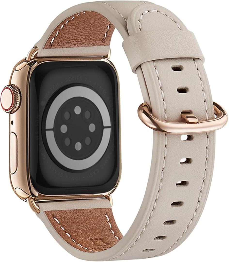 WFEAGL Compatible with Apple Watch Band 41mm 40mm 38mm 42mm(series 11 10) Women, Top Genuine Leather Band for iWatch SE 3 2 1 & Series 11 10 9 8 7 6 5 4 3 2 1