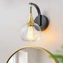 Indoor Wall Sconce, Black and Gold Wall Light Fixture with 4.9 Inches Clear Glass Shade, Bathroom Vanity Lights for Mirror, Bedroom, Hallway