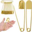 Juexica 10 Pcs Large Safety Pins 5 Inch Jumbo Stainless Steel Safety Pins Heavy Duty Huge for Strong Laundry Upholstery Sewing Quilting Key Rings Craft Outdoor (Gold)