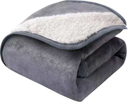 Sunheir Waterproof Dog Blanket for Bed Couch, Soft Plush Pet Blankets for Small Medium Large Dogs Cats, Washable Puppy Blankets with Reversible Sherpa Fleece Furniture Protector, 25"X 35", Grey