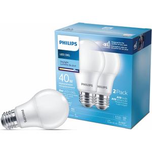 7W A19 Medium Base Daylight LED Light Bulbs - 2 Pack