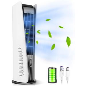 Tower Fan for Bedroom,Quiet Floor Fan,90 Oscillating Bladeless Fan,Portable Fan with 3 Speeds, Timer, Night Light, LED Display,Rechargeable Desk Fan for Home Office(10000mAh) (White)
