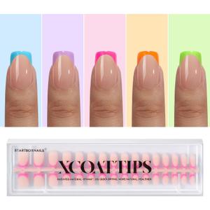 BTArtboxnails Short Square French Tip Press on Nails - 5 Bright Spring Colors, Strong UV Gel Bond for Long Wear, Salon Fake Nails for Easter & Parties, 160Pcs