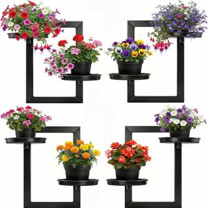 2 Tier Wall Mounted Plant Shelf, Rustproof Iron Hanging Plant Holder, Matte Black Wall Planter Rack Fit 3-5.5 Inch Pots for Home Living Room Balcony Decor 4-Pack