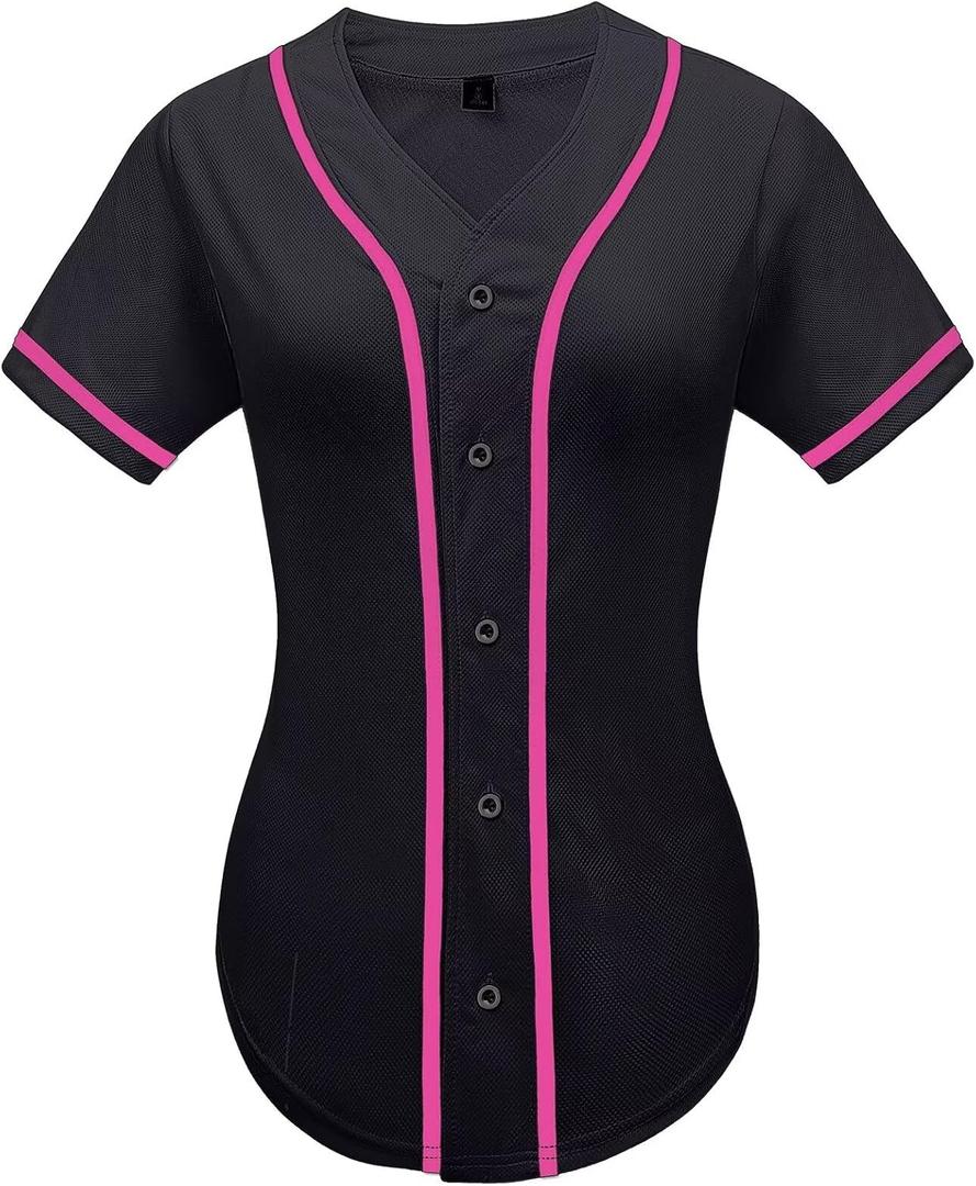 babyhealthy Womens Baseball Jersey Button Down Plain Tshirts Hip Hop Softball Sports Active Tee, 6Y