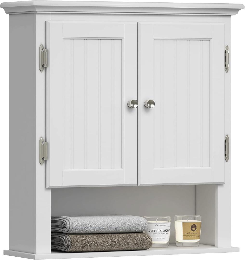 UTEX Bathroom Cabinet Wall Mounted, Wood Hanging Cabinet, Wall Cabinets with Doors and Shelves Over The Toilet for Bathroom,White