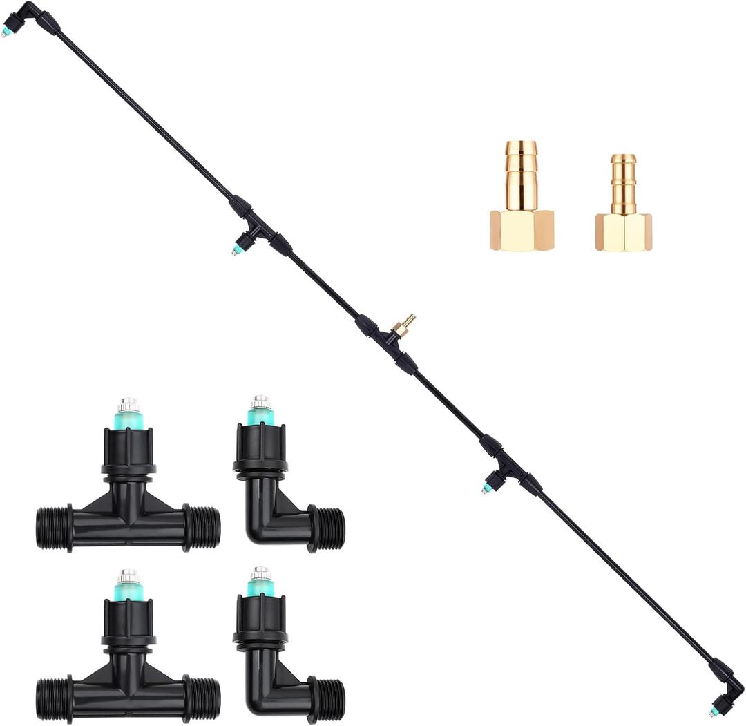 4-Nozzle Sprayer Boom Wand with 3/8" & 1/2'' Brass Fittings, Durable Metal Nozzles, Wide-Coverage Agricultural & Lawn Spray Attachment for Tractors/UTVs