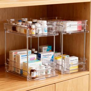 2 Pack Medicine Cabinet Organizer, Medicine and Vitamin Bottle Storage, 2 Layer Pull-Out Under Sink Organizer with Drawers for Medicine, Suitable for Cabinets, Bathrooms, Dressing Tables, Pantry