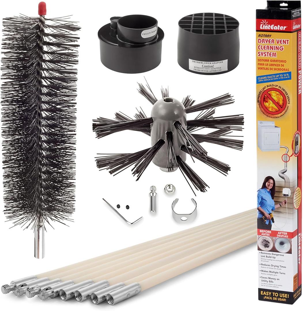 Dryer Vent Duct Cleaning Kit - Gardus RLE24 LintEater Rotary Dryer Vent Cleaner Kit, Removes Lint, Dryer Vent Cleaning System Extends Up to 24 with 08 Flexible 3' Rods, Air Duct Cleaning Tools