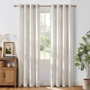 NICETOWN Linen Curtains 84 inches Long, Grommet Thick Flax Linen Privacy Assured with Light Filtering Window Treatments for Bedroom/Living Room, Vannila, W55 x L84, 2 Panels (Vanilla)