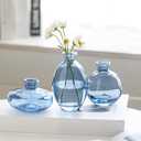 Glass Bud Vase Set of 3, Mini Vases Small Vases for Flowers, Glass Vases for Home Decor Centerpieces, Decorative Modern Flower Vase for Wedding, Bookhelf Décor, Table Décor (Blue)