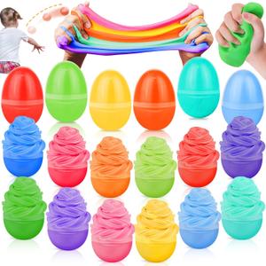 AMENON 18 Pack Easter Basket Stuffers Fillers Butter Slime Kit Easter Eggs Fidget Toys Air Dry Clay Stress Relief Non-Sticky Stretchy Putty Slime Party Favors for Kids Boys Girls Hunt Classroom Gift