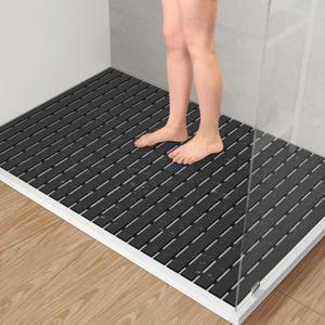 Yolife PVC Large Shower Mat, 35.4 24 Inch Non Suction Cup Non Slip Shower Floor Mat, Easy to Cut & Curlable Stand Up Shower Stall Mat, Heavy Duty Bath Shower Mats for Inside Shower , Black 