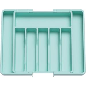 Lifewit Silverware Drawer Organizer, Expandable Utensil Tray for Kitchen, BPA Free Flatware and Cutlery Holder, Adjustable Plastic Storage for Spoons Forks Knives, Large, Turquoise (XL(13-22''W x 15"D))