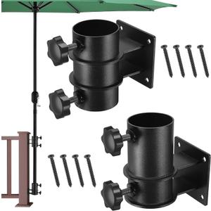 Deck Umbrella Mount, Heavy Duty Patio Umbrella Holder 2PCSOutdoor Umbrella Stands,(Fit Max OD 2 inch) Deck Umbrella Bracket Corner Umbrella Clamp for Deck Railing (Flat Mount)