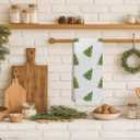 Green Christmas Tree Kitchen Towels, Coquette Pink Bow Christmas Dish Tea Towel for Kitchen, Preppy Girly Xmas Tree Decorative Hand Towels for Bathroom, 16x24 Inches