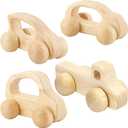 5 Pieces Wooden Toy Cars Mini Push Wood Truck Car Natural Wood Toys for Baby Toddler Birthday Party Gifts Nursery Decoration, 4 Styles