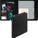 EYROZILL Zipper Portfolio Binder, 3 Ring Leather Binders 1-Inch Capacity for 8.5x11, with Document Pockets, Card Slots & Phone Holder (Black)