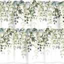 Sage Green Eucalyptus Leaves Curtain Valance for Windows Watercolor Window Treatments 2 Panels Short Curtains for Kitchen Windows Bathroom Bedroom,54 x 18 Inch