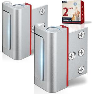2 Pack Safety Locks for Kids, Home Security Reinforcement Lock, Premium Aluminum Child Proof for Outswing Doors, High Security Front Door Child Safety Lock - Silver