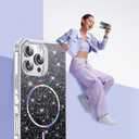 Compatible with iPhone 16 Pro Max Case Magnetic Glitter iPhone 16 Pro Max Phone Case 6.9" with Curly Wavy Frame Design [Bling & Cute][Compatible with Mag-Safe],Black