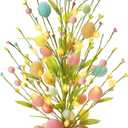 RoseCraft Easter Decorations, Artificial 18 Inch Pre-Lit Easter Egg Tree Tabletop Decor with Delicate Ornaments, for Home Party Wedding Holiday Spring Summer Decoration, Pink/Blue/Yellow.